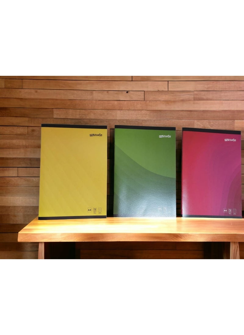 Mynote Cardboard Cover Notebook 3 Pieces X72 Sheets Checkered 