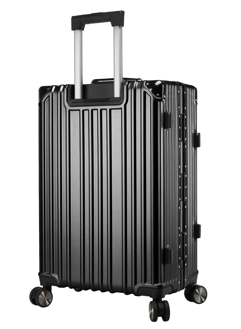 CABINPRO Lightweight Aluminum Frame Fashion Luggage Trolley Polycarbonate Hard Case Carry On Suitcase with 4 Quite 360° Double Spinner Wheels CP001 Black