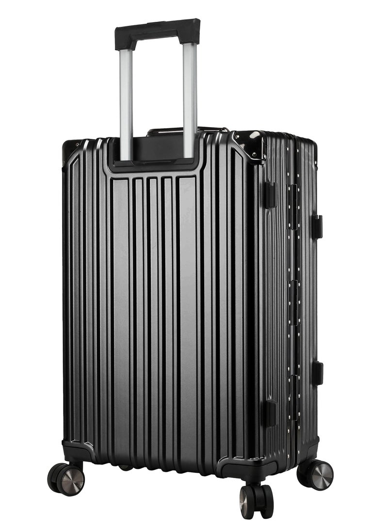 CABINPRO - Lightweight Aluminum Frame Fashion Luggage Trolley Polycarbonate Hard Case Carry On Suitcase with 4 Quite 360° Double Spinner Wheels CP001 Black - Image 1