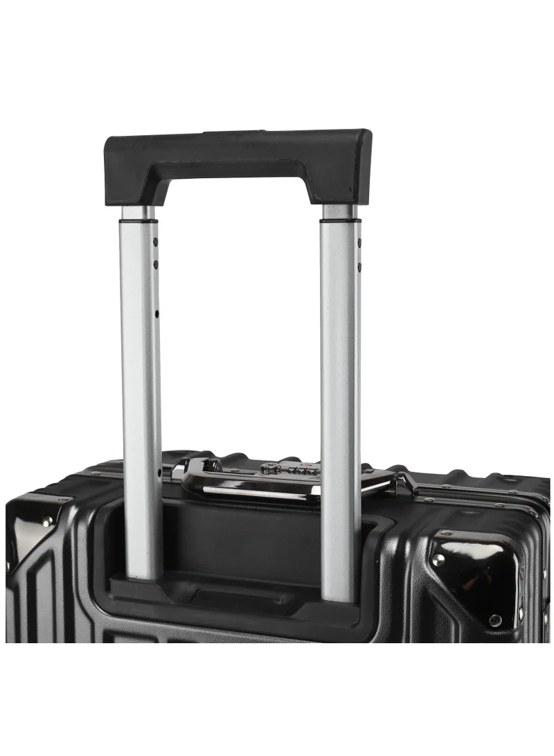 CABINPRO Lightweight Aluminum Frame Fashion Luggage Trolley Polycarbonate Hard Case Carry On Suitcase with 4 Quite 360° Double Spinner Wheels CP001 Black