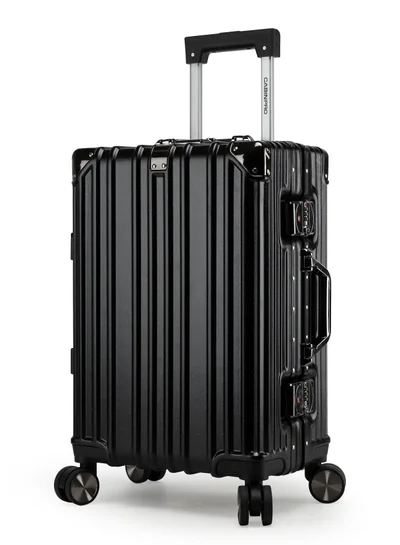 CABINPRO Lightweight Aluminum Frame Fashion Luggage Trolley Polycarbonate Hard Case Carry On Suitcase with 4 Quite 360° Double Spinner Wheels CP001 Black