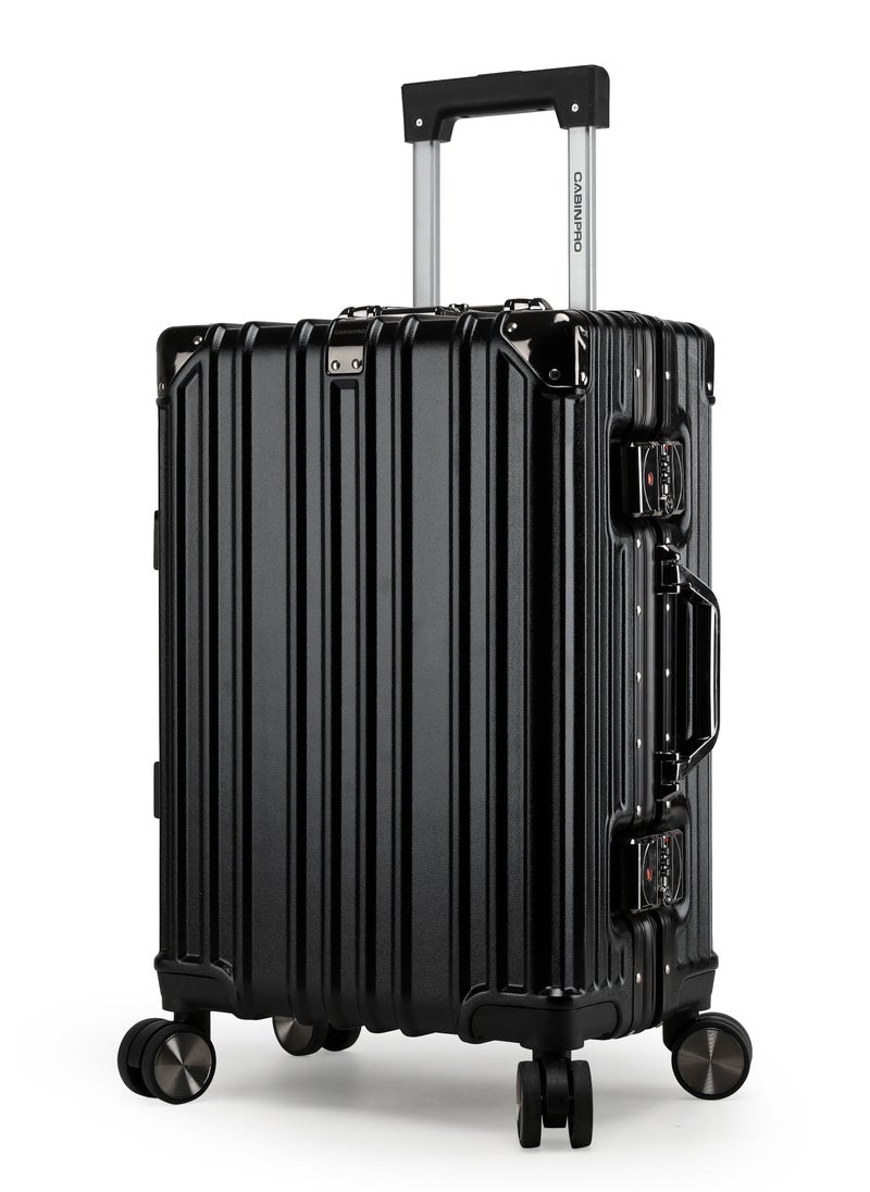 CABINPRO - Lightweight Aluminum Frame Fashion Luggage Trolley Polycarbonate Hard Case Carry On Suitcase with 4 Quite 360° Double Spinner Wheels CP001 Black - Image 1