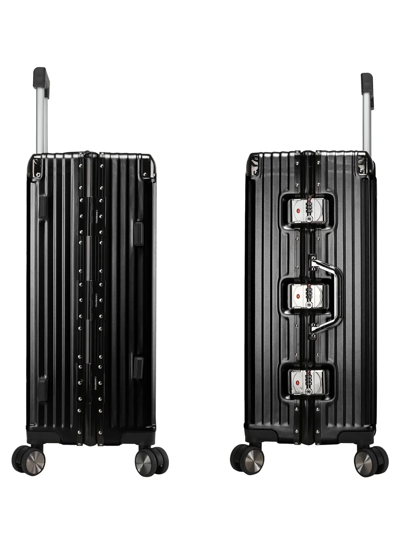 CABINPRO Lightweight Aluminum Frame Fashion Luggage Trolley Polycarbonate Hard Case Carry On Suitcase with 4 Quite 360° Double Spinner Wheels CP001 Black