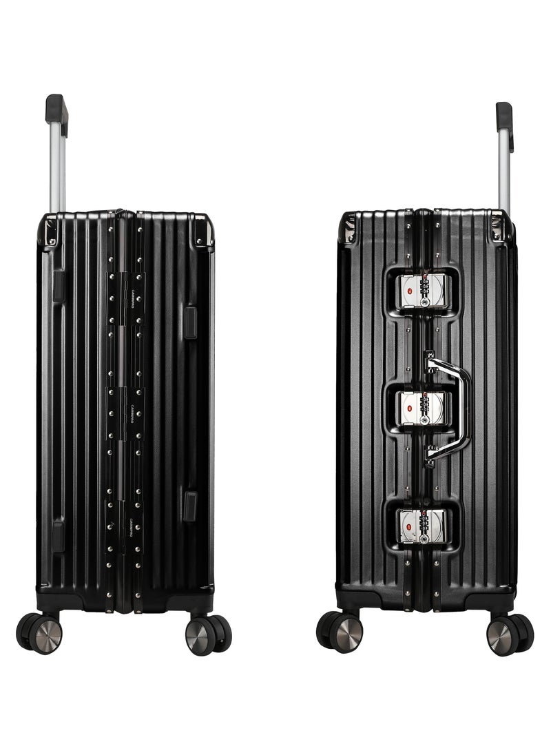 CABINPRO - Lightweight Aluminum Frame Fashion Luggage Trolley Polycarbonate Hard Case Carry On Suitcase with 4 Quite 360° Double Spinner Wheels CP001 Black - Image 1