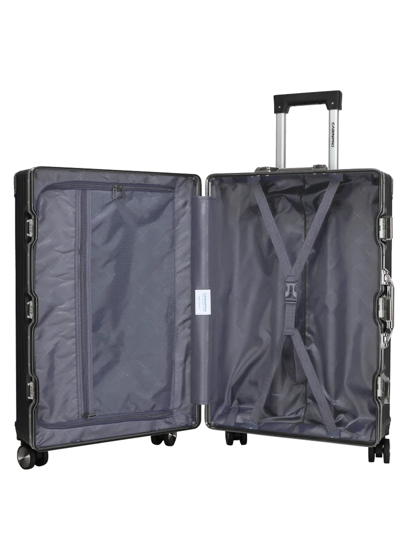CABINPRO Lightweight Aluminum Frame Fashion Luggage Trolley Polycarbonate Hard Case Carry On Suitcase with 4 Quite 360° Double Spinner Wheels CP001 Black