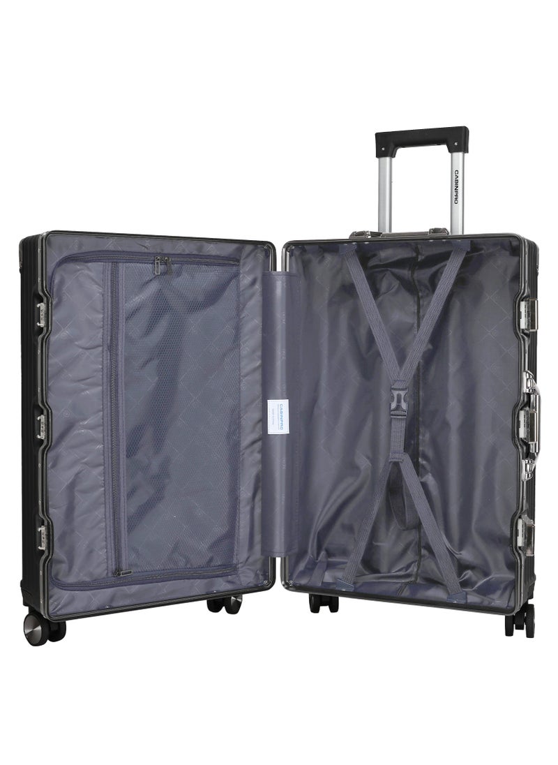 CABINPRO - Lightweight Aluminum Frame Fashion Luggage Trolley Polycarbonate Hard Case Carry On Suitcase with 4 Quite 360° Double Spinner Wheels CP001 Black - Image 1