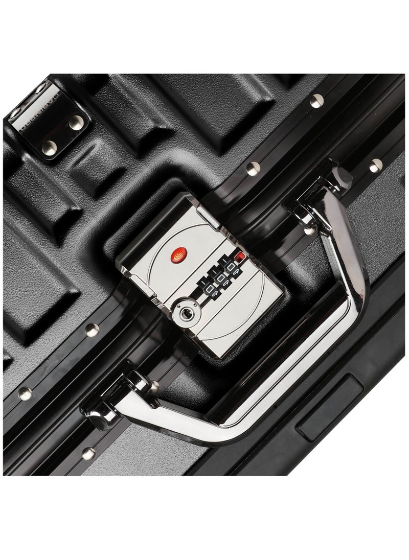 CABINPRO - Lightweight Aluminum Frame Fashion Luggage Trolley Polycarbonate Hard Case Carry On Suitcase with 4 Quite 360° Double Spinner Wheels CP001 Black - Image 1