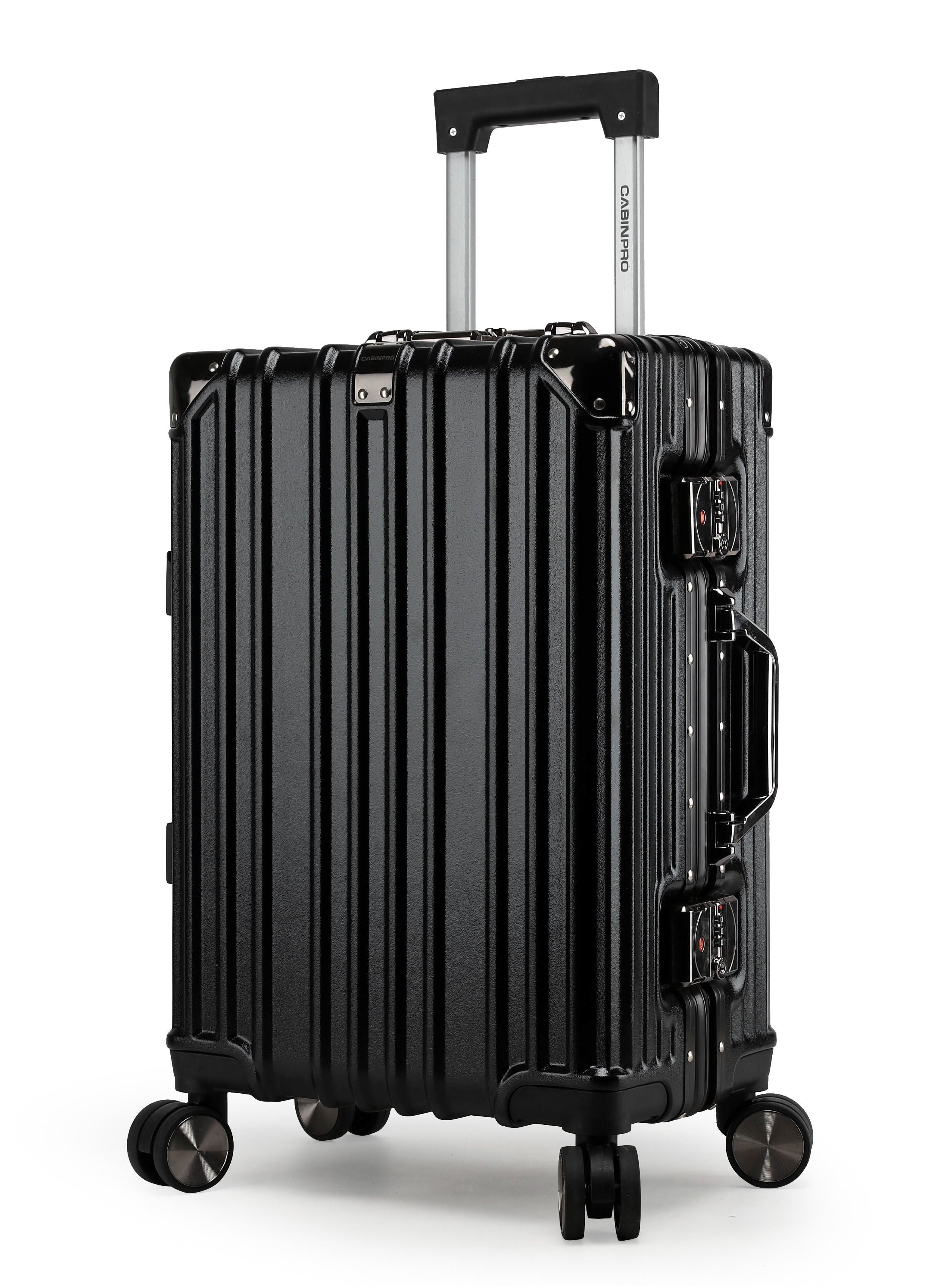 CABINPRO Lightweight Aluminum Frame Fashion Luggage Trolley Polycarbonate Hard Case Carry On Suitcase with 4 Quite 360° Double Spinner Wheels CP001 Black 