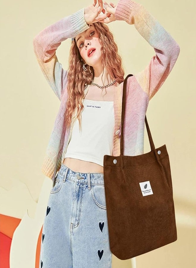 PALAY® Tote Bag Corduroy Solid Color Hand Bag for Women Shoulder Bag for Shopping, Commuting, Shopping Bag, Large Grocery Bag, Brown - Image 2