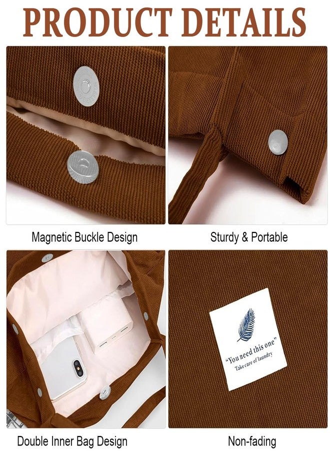 PALAY® Tote Bag Corduroy Solid Color Hand Bag for Women Shoulder Bag for Shopping, Commuting, Shopping Bag, Large Grocery Bag, Brown - Image 4