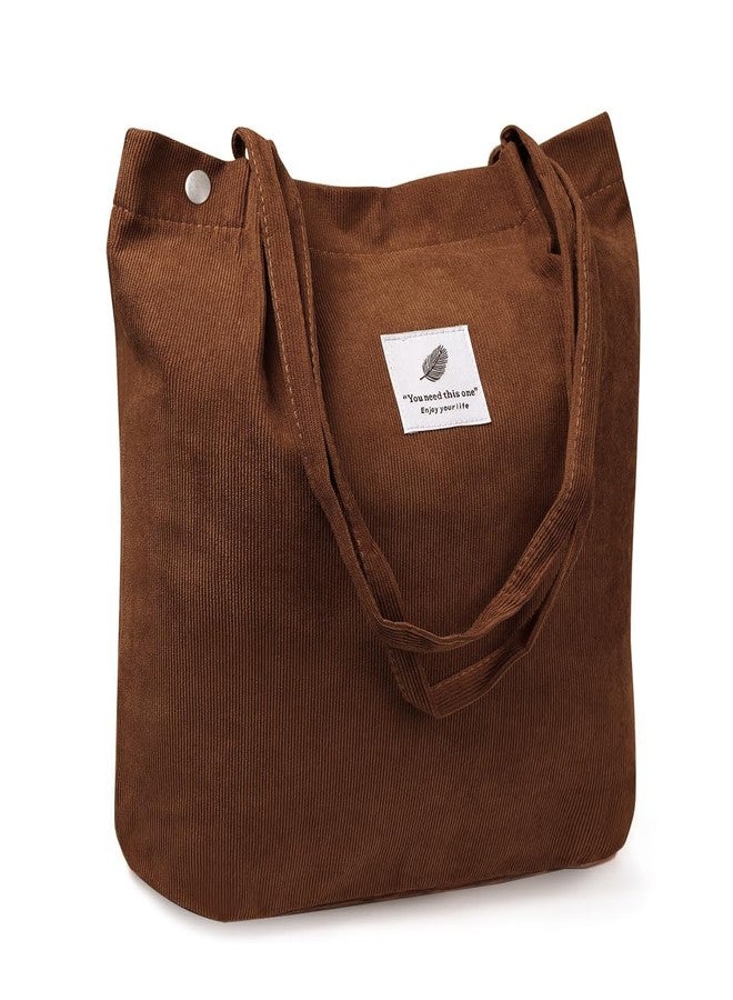 PALAY® Tote Bag Corduroy Solid Color Hand Bag for Women Shoulder Bag for Shopping, Commuting, Shopping Bag, Large Grocery Bag, Brown - Image 1