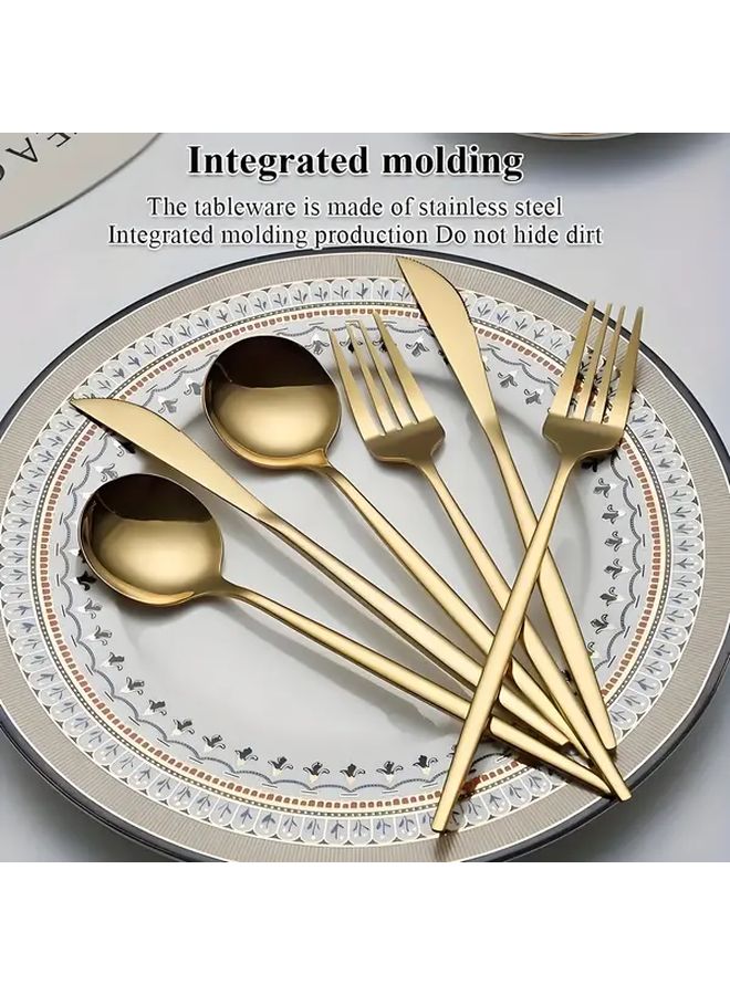 Rose Golden 24 Pcs Stainless Steel Cutlery Set Mirror Polished Dishwasher Safe Vintage Dinnerware - Image 4