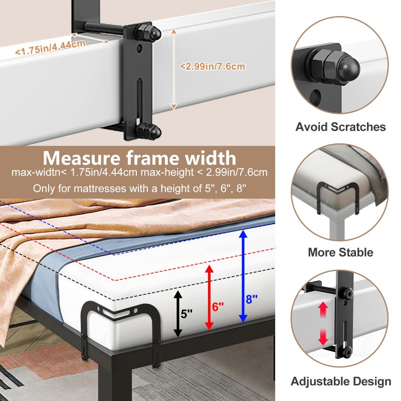 DELLAN Mattress Slide Stopper, Corner Non-Slip Mattress Gripper Retainer Bar, Holder for 1.75"x 2.9" Metal Bed Frame to Prevent Sliding (2 Pack) - Image 3