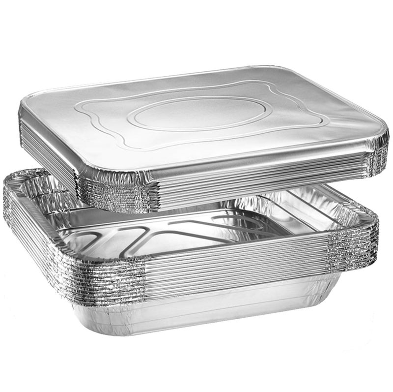 Green Direct Disposable Aluminum Foil Baking Pans with Lids  Half Size 9 x 13 inch Roasting pan with covers for all kitchen  cooking needs Pack of 10 pans and 10 lids