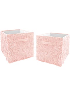 Sweet Jojo Designs Pink Floral Rose Foldable Fabric Storage Cube Bins Boxes Organizer Toys Kids Baby Childrens - Set of 2 - Solid Light Blush Flower Elegant Vintage Boho Shabby Chic Luxury Glam Roses  - Image 1