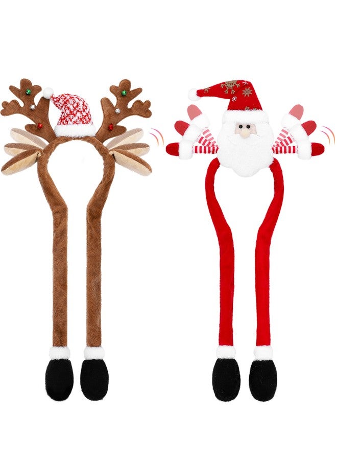 VWAERR 2 Pack Christmas Headbands with Reindeer Antler Santa Hat Designs Christmas Head Boppers Ears Headband for Christmas Holiday Party Supplies - Image 1