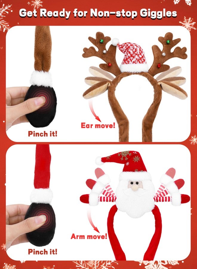 VWAERR 2 Pack Christmas Headbands with Reindeer Antler Santa Hat Designs Christmas Head Boppers Ears Headband for Christmas Holiday Party Supplies - Image 3