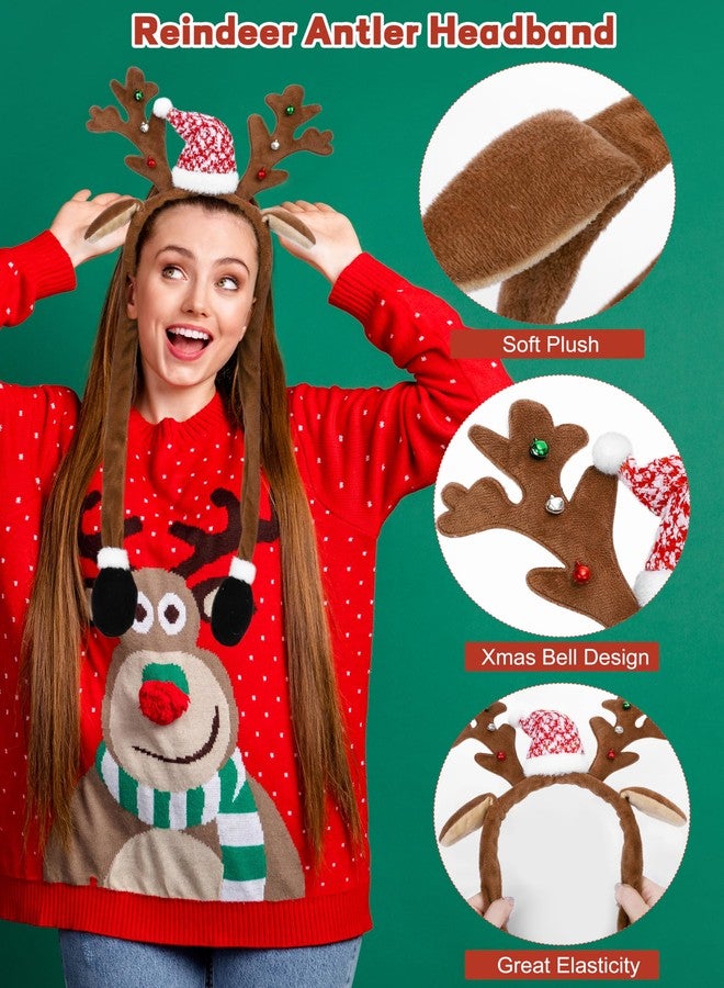VWAERR 2 Pack Christmas Headbands with Reindeer Antler Santa Hat Designs Christmas Head Boppers Ears Headband for Christmas Holiday Party Supplies - Image 4