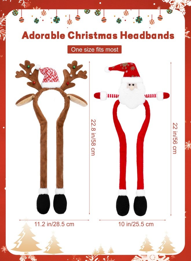 VWAERR 2 Pack Christmas Headbands with Reindeer Antler Santa Hat Designs Christmas Head Boppers Ears Headband for Christmas Holiday Party Supplies - Image 2
