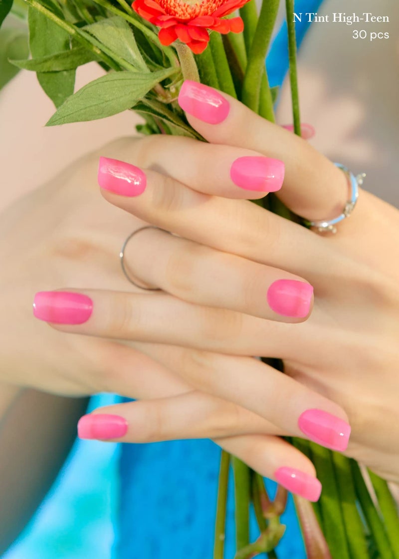 ohora Semi Cured Gel Nail Strips (N Tint High-Teen) - Pink, Tint, Works with Any UV/LED Lamps, Salon-Quality, Long Lasting, Easy to Apply & Remove - Includes 2 Prep Pads, Nail File & Wooden Stick - Image 5