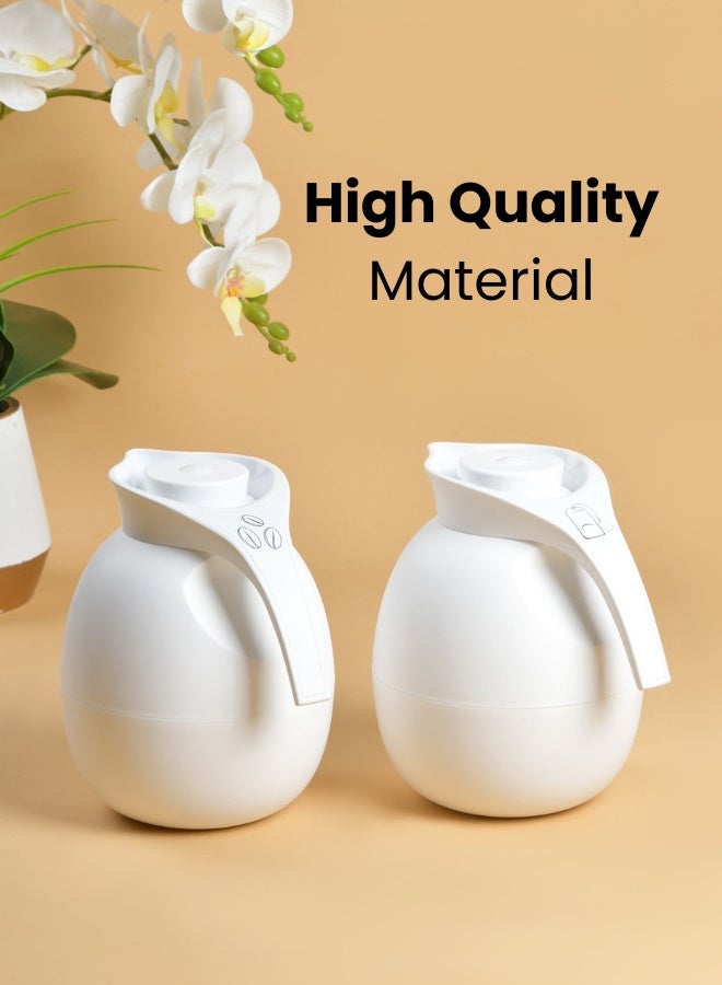 Raz مجموعة من قارورتين عاليتي الجودة مفرغة من الهواء للقهوة والشاي والماء سعة 1000 مل، باللون الأبيض - Image 1