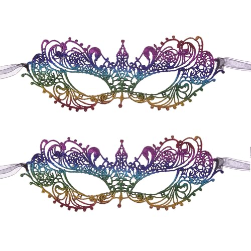 Liatunou Women's Masquerade Mask Lace Eye Mask for Ball Proms,Halloween Carnival and Venetian MasqueradeParty (Multicolor) - Image 2