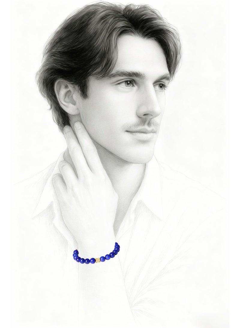 غَيْرُ مَألُوف 【Starry Sea】 سوار من اللازورد الطبيعي مع خرزات ذهبية ｜ أزرق ملكي · فخامة · وقوة - Image 4