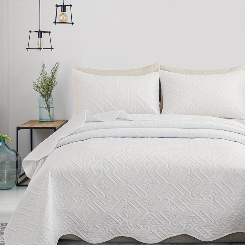 Twin 66x90 Inch White Herringbone Quilted Bedspread Soft Breathable Polyester Coverlet with Ruffle Detail All Season Modern Cabin Bedroom Decor - Image 1