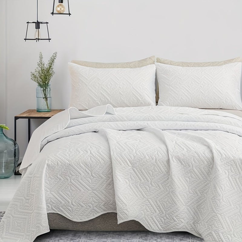 Twin 66x90 Inch White Herringbone Quilted Bedspread Soft Breathable Polyester Coverlet with Ruffle Detail All Season Modern Cabin Bedroom Decor - Image 2
