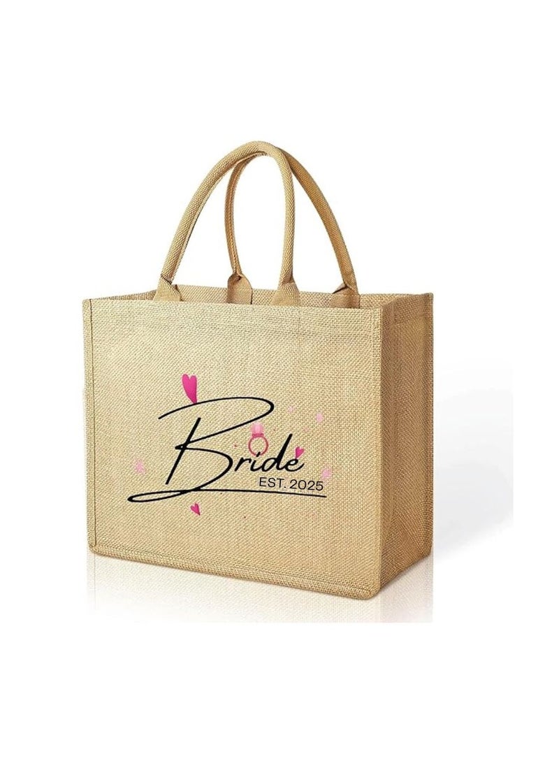 PRINTSHOP4ME Jute Tote Bag-Bride Est-Wedding Party Gift Bag For Bridesmaids And Guests-Wedding Party Favors  - Image 1