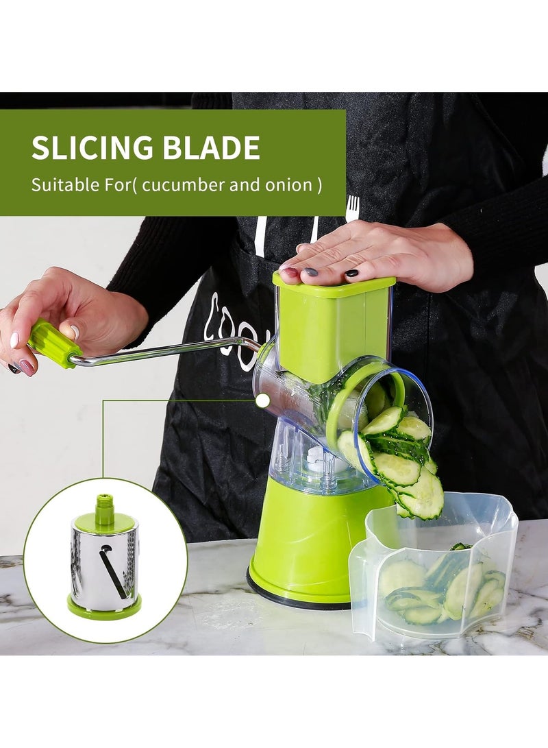 راكسوم محضر طعام دوار يدوي 3 في 1، مبشرة طبلة الجبن اليدوية، قطاعة مفرمة لحم تعمل يدويًا، جهاز مطبخ شرقي سهل التنظيف مع مجموعة أدوات مطبخ مكونة من 3 شفرات طبلة - Image 4