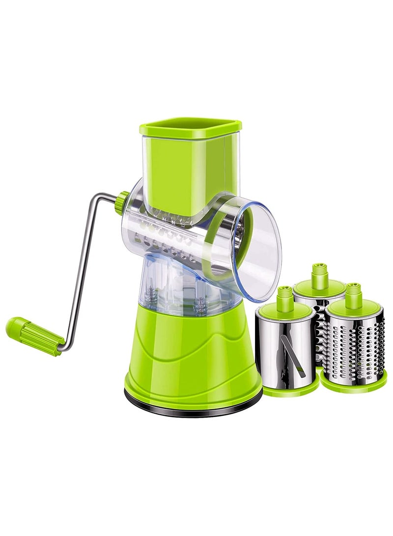 راكسوم محضر طعام دوار يدوي 3 في 1، مبشرة طبلة الجبن اليدوية، قطاعة مفرمة لحم تعمل يدويًا، جهاز مطبخ شرقي سهل التنظيف مع مجموعة أدوات مطبخ مكونة من 3 شفرات طبلة - Image 1