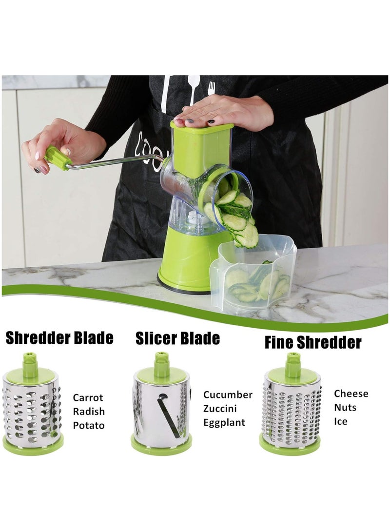 راكسوم محضر طعام دوار يدوي 3 في 1، مبشرة طبلة الجبن اليدوية، قطاعة مفرمة لحم تعمل يدويًا، جهاز مطبخ شرقي سهل التنظيف مع مجموعة أدوات مطبخ مكونة من 3 شفرات طبلة - Image 2