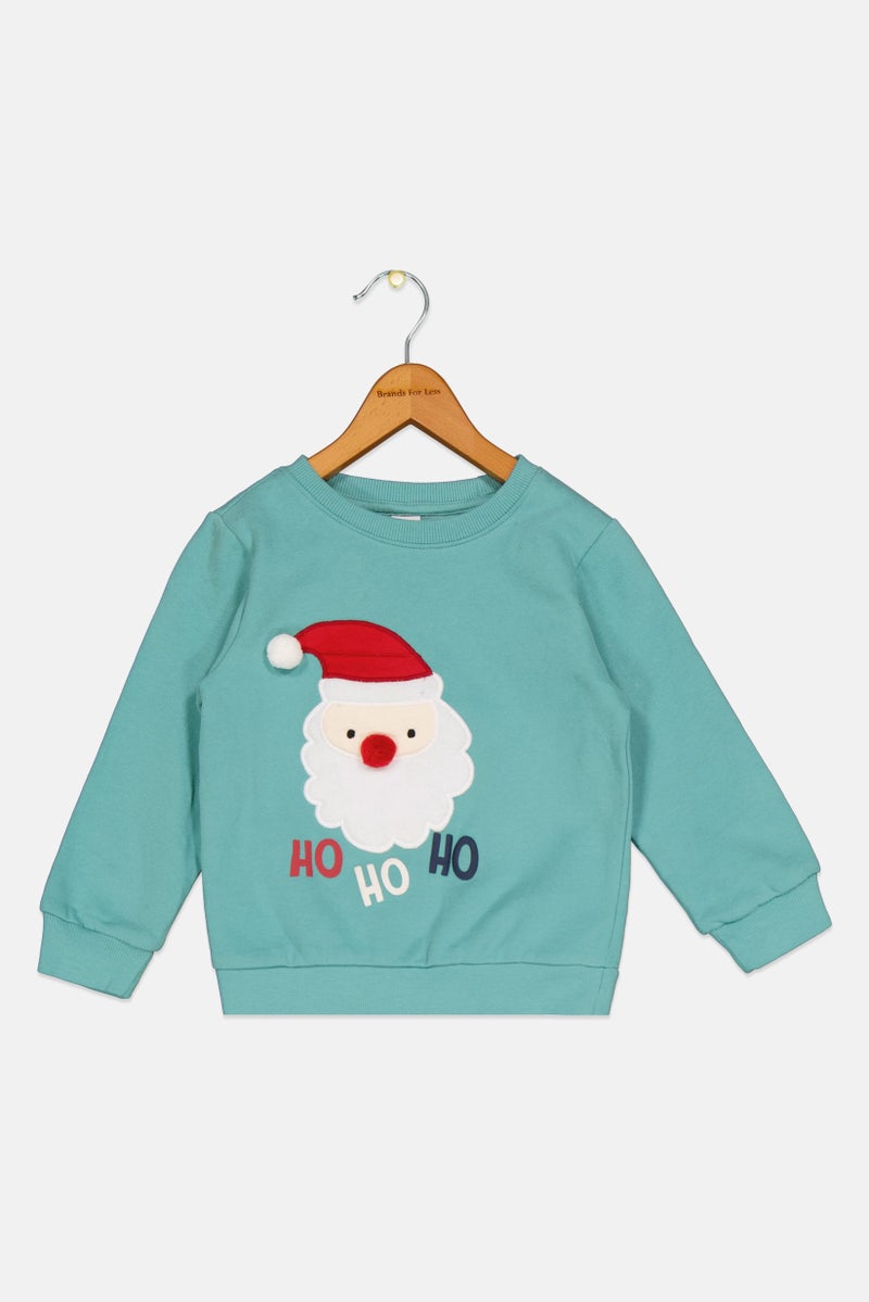 Cool Club Toddlers Boy Santa Claus Print long Sleeve Sweatshirt, Mint - Image 1