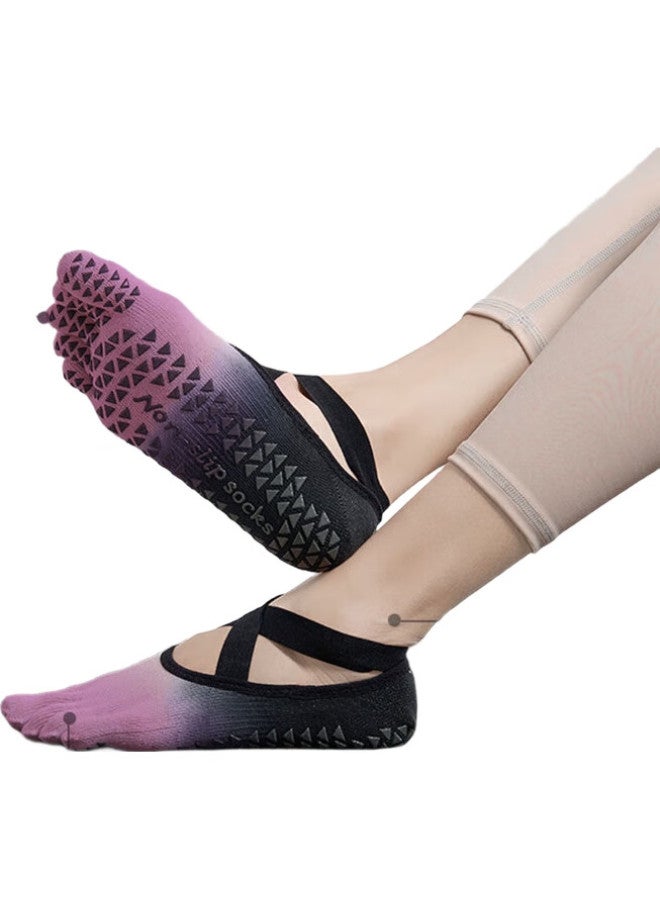 Dweck Yoga Socks, Non-Slip Sports Pilates Socks, Toe-Separated Five-Toe Professional Fitness Socks, Light Luxury Black And Purple - Image 2