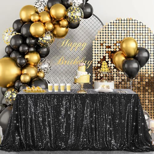 B.Cool B-COOL 60x102-inch Black Sequin Table Linens Halloween Tablecloth Seamless Glitter Tablecloth Wedding Sequin Tablecloth - Image 1