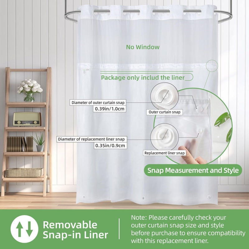 eachope 1 Pack PEVA Snap-in Shower Curtain Liner Replacement,Compatible with No Hook Shower Curtain with Snap in Liner, Removable & Water-Repellent,Machine Washable,70x54,Frost - Image 3