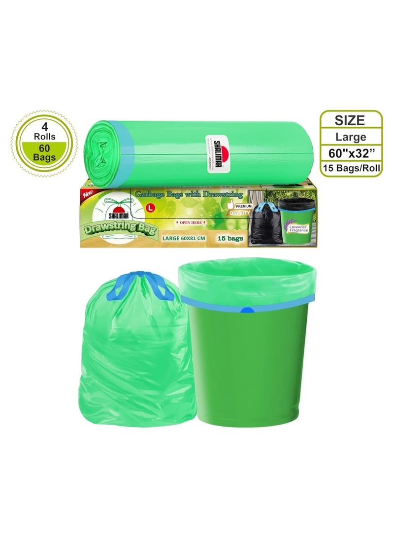 shalimar Shalimar Premium Drawstring Garbage Bag (Lavender Fragrance) – 60 Bags (4 Rolls) – 61 x 81 cm – Fits 10 to 12 Gallon Bins – Large Dustbin/Trash Bags – Leak-Proof & Scented – Green  - Image 5