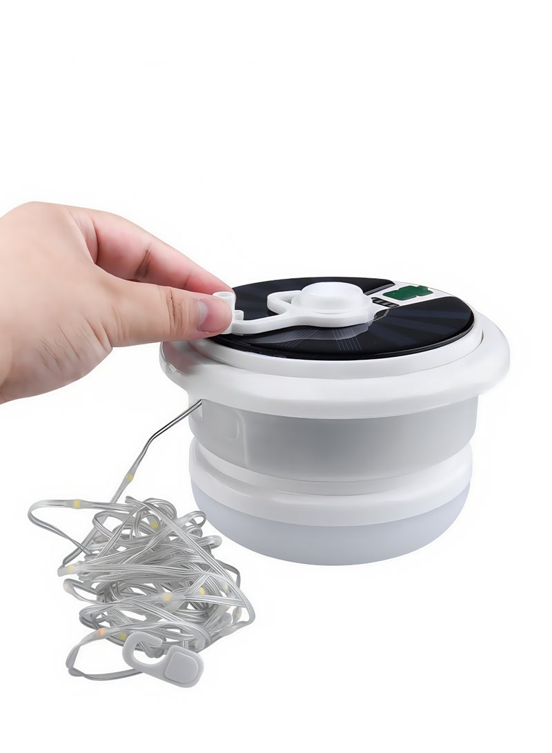 GREEN LION Solar LED Lumex Camping Light with Built In Hanging Hook, Waterproof Portable Outdoor Light with 10m RGB Light String Easy to Roll & Store, Solar & Type-C Charging, Multi Mode Light Color, Battery Level Indicator, 8H Working Time, Light Weight Multiple Usage Outdoor Lamp for Garden, Patio, Camp, Tent, Fishing and Emergency Car Repair - White - Image 4