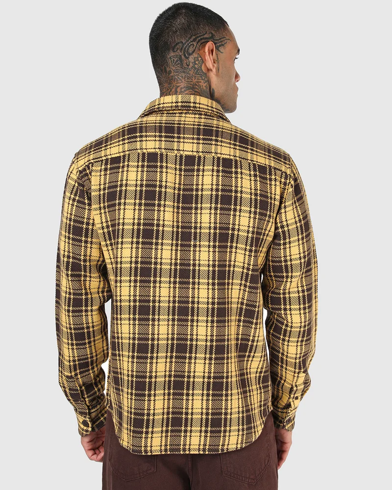bewakoof  Men's Yellow & Brown Checked Shacket for Men | Best Price UAE