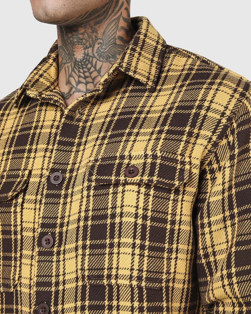 bewakoof  Men's Yellow & Brown Checked Shacket for Men | Best Price UAE