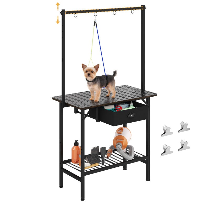 Cutogxon Dog Grooming Table with Drawers and Mesh Tray,32 Inch Adjustable Pet Grooming Table with Non-slip Removable Washable Mat and EVA Protective Lanyard ,Professional Grooming Table for small Dogs at Home - Image 1