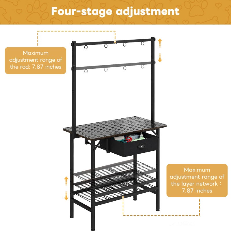Cutogxon Dog Grooming Table with Drawers and Mesh Tray,32 Inch Adjustable Pet Grooming Table with Non-slip Removable Washable Mat and EVA Protective Lanyard ,Professional Grooming Table for small Dogs at Home - Image 4