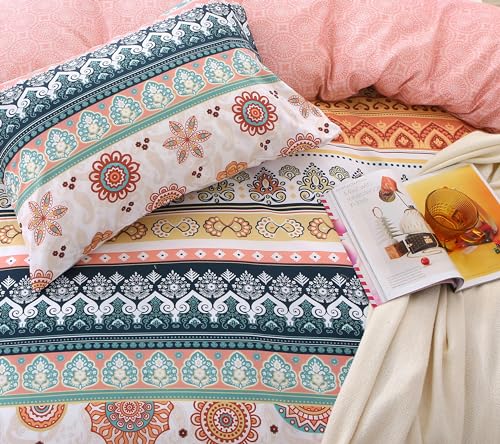 MUXHOMO Duvet Cover Queen Size Floral Duvet Cover Set with Zipper Closure, Boho Flower Bedding Set, 3 Pieces, 1 Duvet Cover 90"x90" with 4 Corner Ties and 2 Pillowcases 20"x30" - Image 2