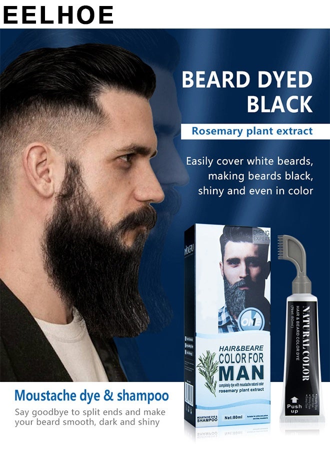 إيلهو لون الشعر والشعر للرجل,صبغة لحية إكليل الجبل 2 في 1,تعزيز فعال لشعر الوجه (أسود) - Image 3