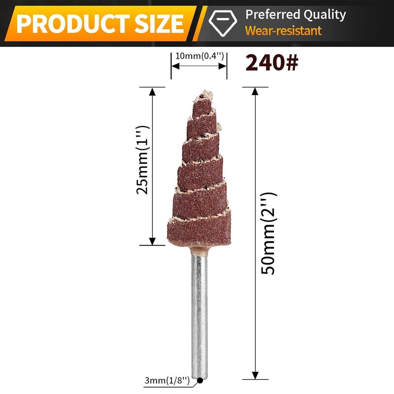Baisiky 20Pcs 3x10mm Cone Shape Mounted Point Abrasive Sandpaper Flap Sanding Wheel Grinding Head Rotary Tool for Polishing and Deburring 1/8" Shank 240 Grit - Image 2