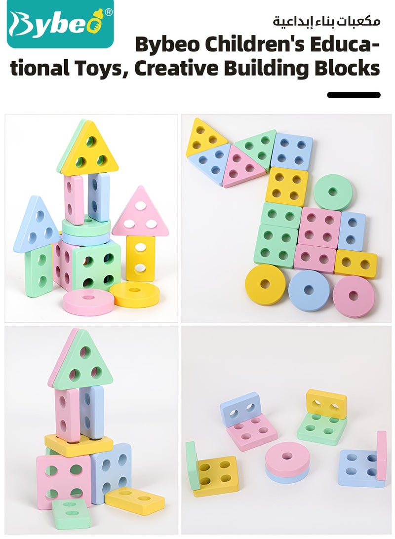 Bybeo 5 Pieces Montessori Toys for 1-3 Years Toddlers, Kids Wooden Toys with Macaron Color, Wooden Sorting & Stacking Toys, Early Development Toys, Preschool Educational Toy for Children - Image 2
