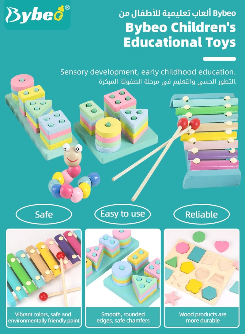Bybeo 5 Pieces Montessori Toys for 1-3 Years Toddlers, Kids Wooden Toys with Macaron Color, Wooden Sorting & Stacking Toys, Early Development Toys, Preschool Educational Toy for Children - Image 4