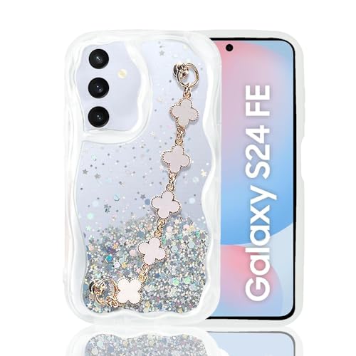KC Back Cover for Samsung Galaxy S24 FE 5G - Curly Wave Dry Fixed Glitter Tiny Flowers Bracelet Chain Shockproof Soft Silicone Camera Protection Case (Transparent) - Image 4