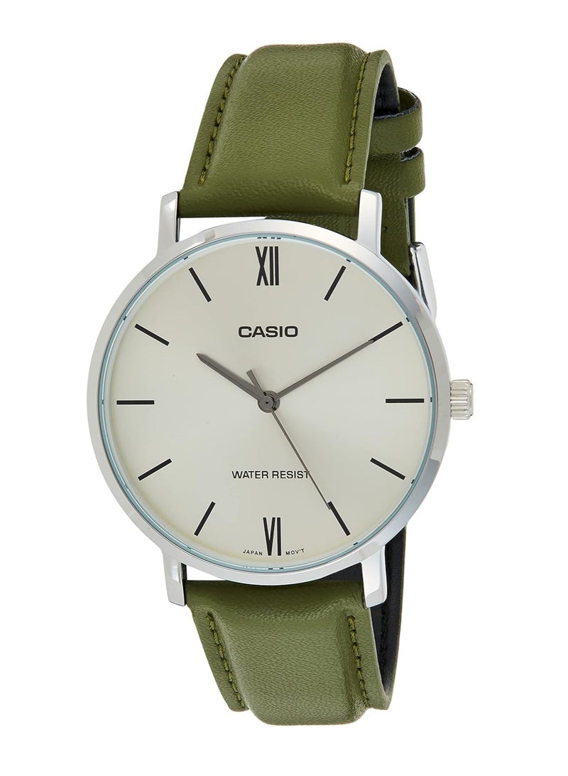 CASIO Men's Leather Analog Wrist Watch MTP-VT01L-3BUDF - 40 mm - Green - Image 1